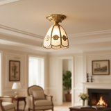 Brass Semi Flush Mount Ceiling Light Glass Panel Scalloped Shade