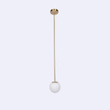 Opal glass globe pendant on a rigid brass stem, gold finish, view 7