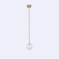 Opal glass globe pendant on a rigid brass stem, gold finish, view 7