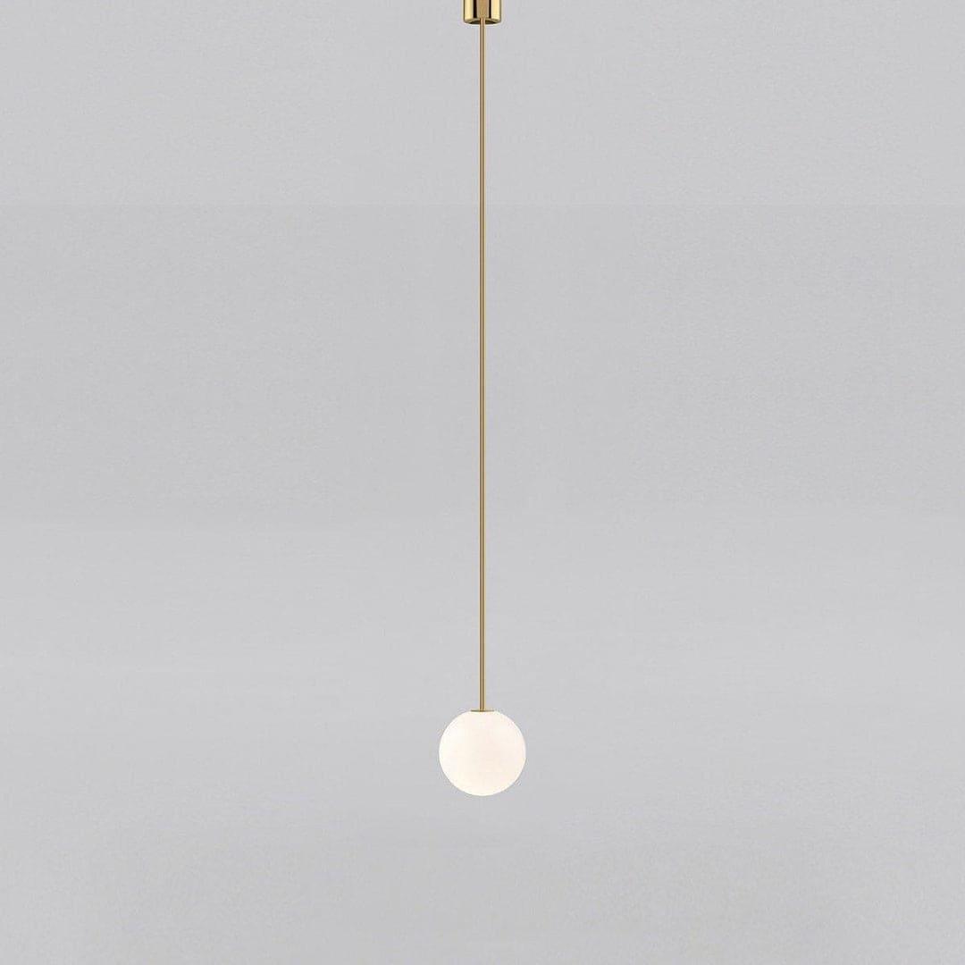 Opal glass sphere pendant on a slim vertical metal stem, view 16