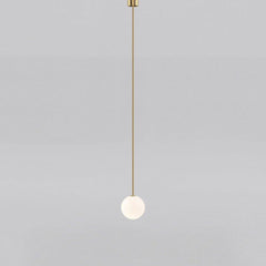Opal glass sphere pendant on a slim vertical metal stem, view 16