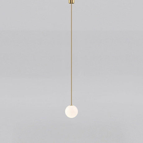 Opal glass sphere pendant on a slim vertical metal stem, view 16