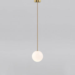 Brass rod pendant light with a 3.6 inch opal glass globe, view 17