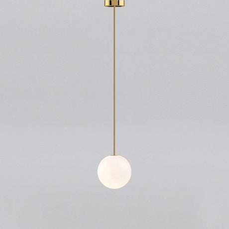 Brass rod pendant light with a 3.6 inch opal glass globe, view 17
