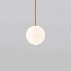 Opal glass globe pendant on a rigid brass stem, gold finish, view 19
