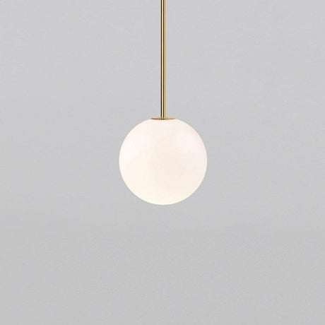 Opal glass globe pendant on a rigid brass stem, gold finish, view 19