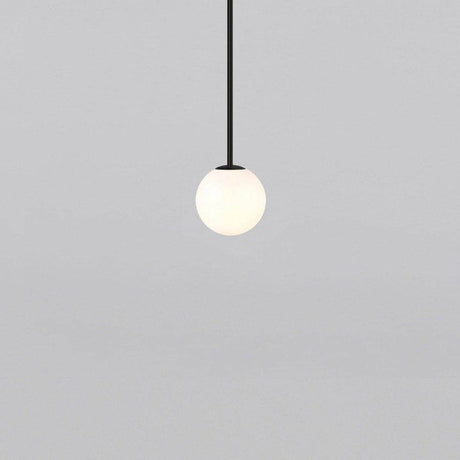 Opal glass sphere pendant on a slim vertical metal stem, view 22