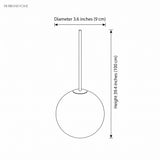 Line drawing of globe pendant, 39.4 inch drop by 3.6 inch diameter