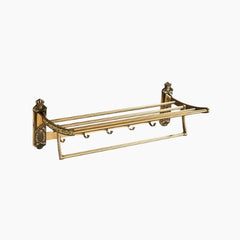 Brass Towel Rack – Foldable Antique Wall Mounted Shelf with Hooks - Hurbane Home