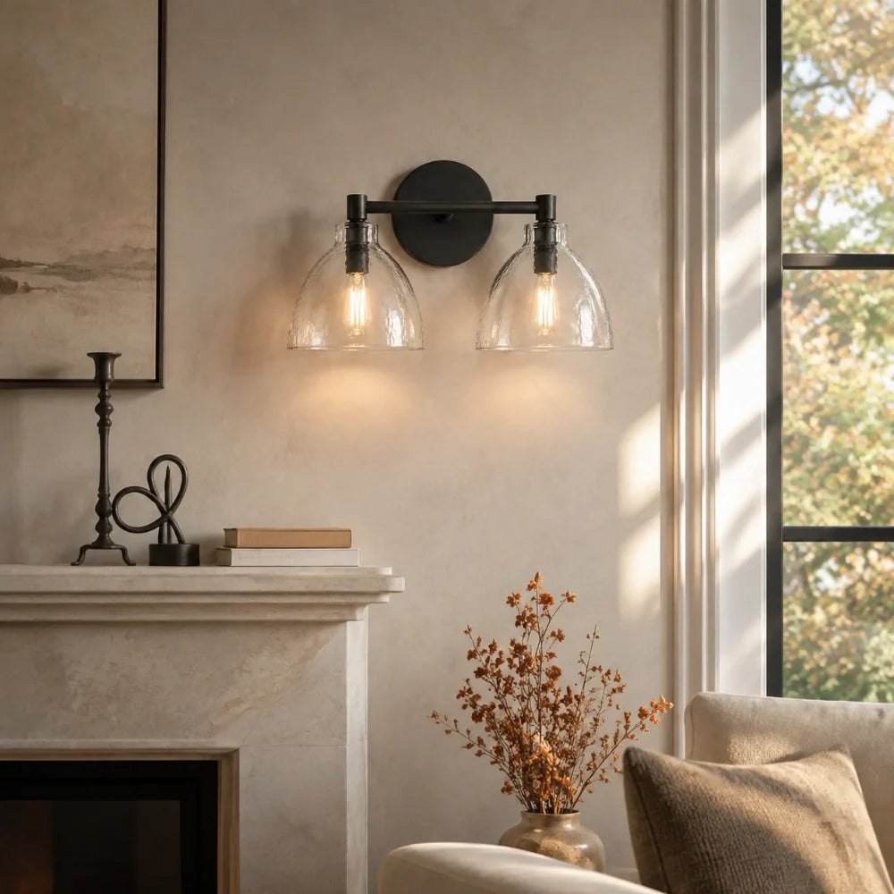 Brass seeded glass dome sconce detail view 10 showing finish and construction