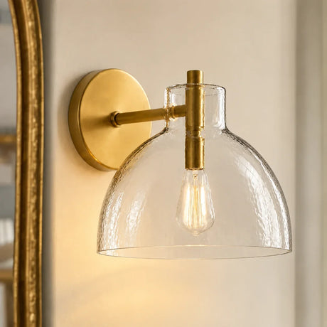 Brass seeded glass dome sconce detail view 1 showing finish and construction