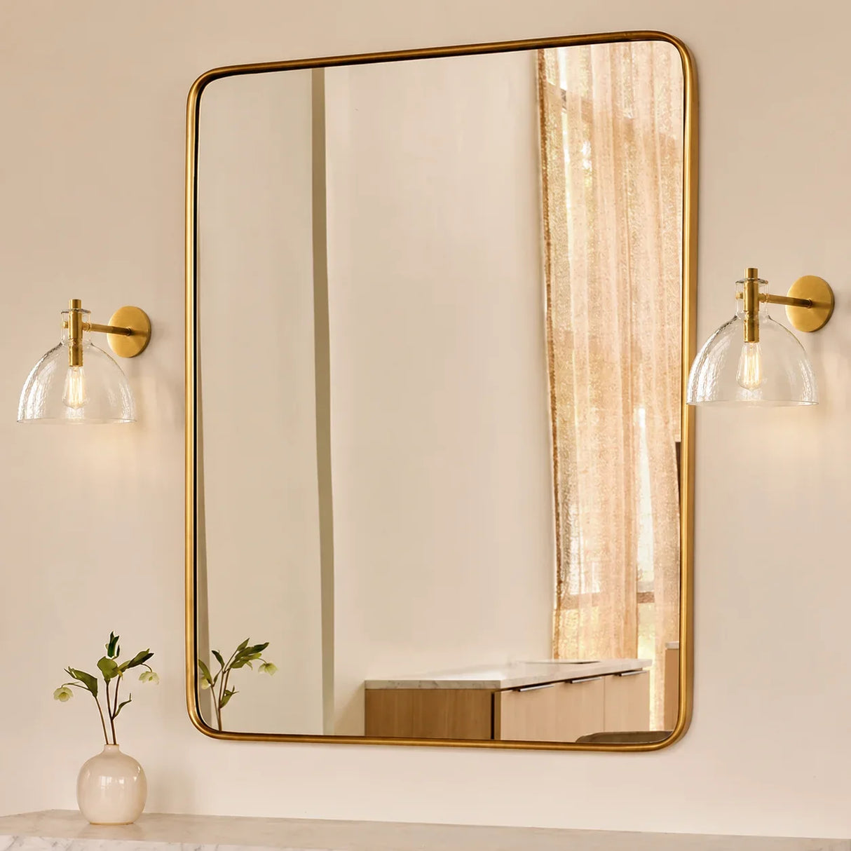 Brass seeded glass dome sconce detail view 2 showing finish and construction
