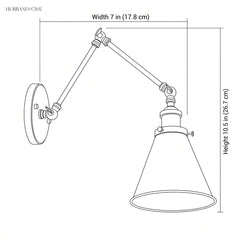 Line drawing of the sconce with width 7 in and height 10.5 in