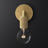 Bare bulb bronze sconce photographed against a charcoal background