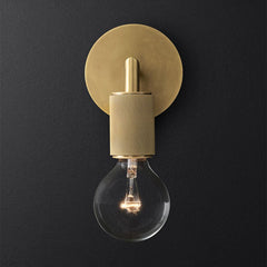 Bare bulb bronze sconce photographed against a charcoal background