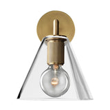 Clear glass cone shade sconce photographed on a white background