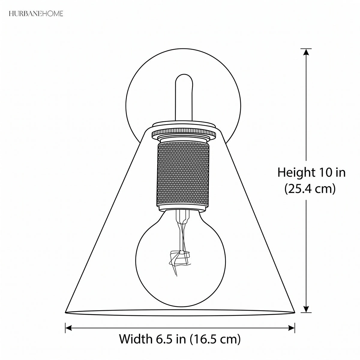 Dimension drawing of the sconce, width 6.5 in and height 10 in