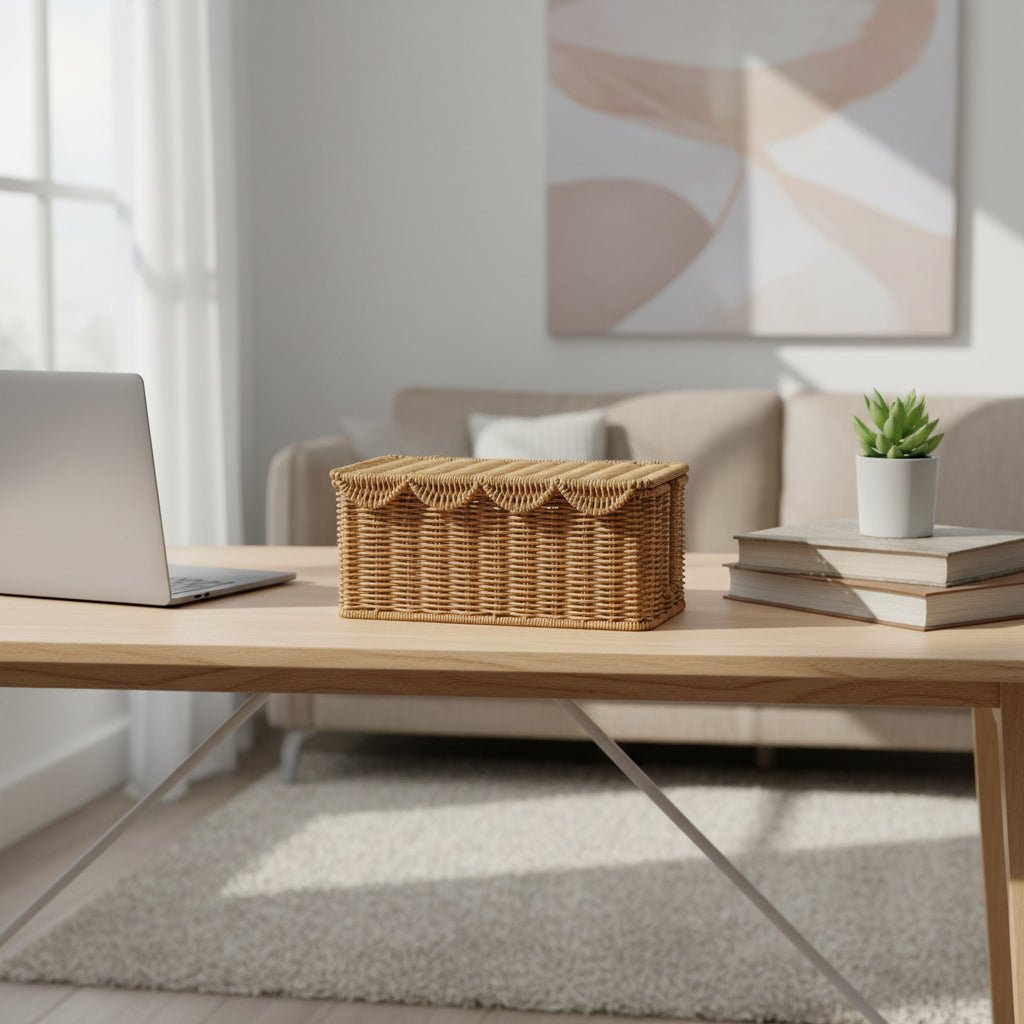 Brown Rattan Storage Box for Decorative and Efficient Cable Management - Wooven Storage Baskets - Hurbane Home
