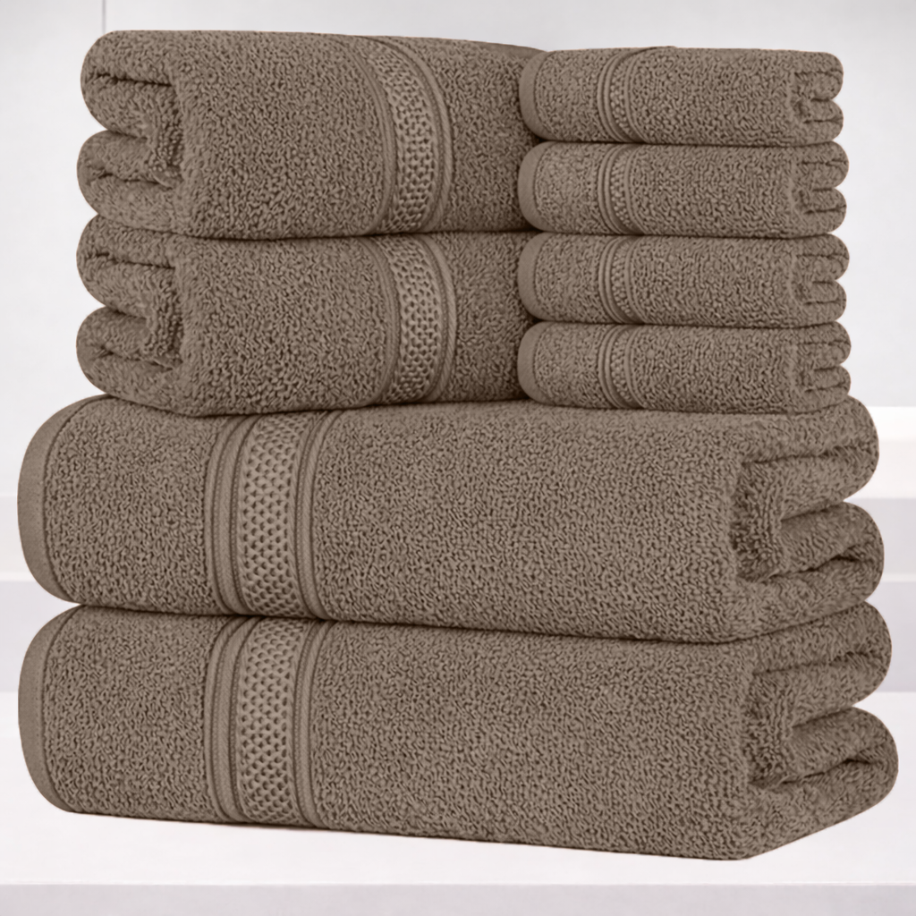 8-Piece Fancy Cotton Towel Set – Ultra Soft, Quick-Dry & Highly Absorbent