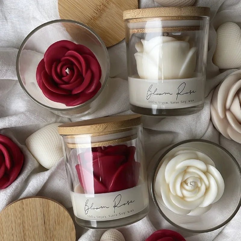 Burning Rose Candle in Elegant Glass Jar for Cozy Home Ambiance - Hurbane Home