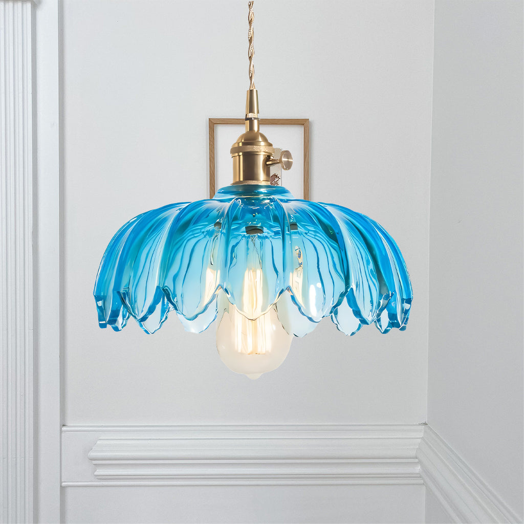 Fay Rustic Tulip Glass Pendant Light Retro Flower Bud Brass