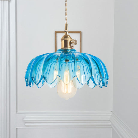 Fay Rustic Tulip Glass Pendant Light Retro Flower Bud Brass
