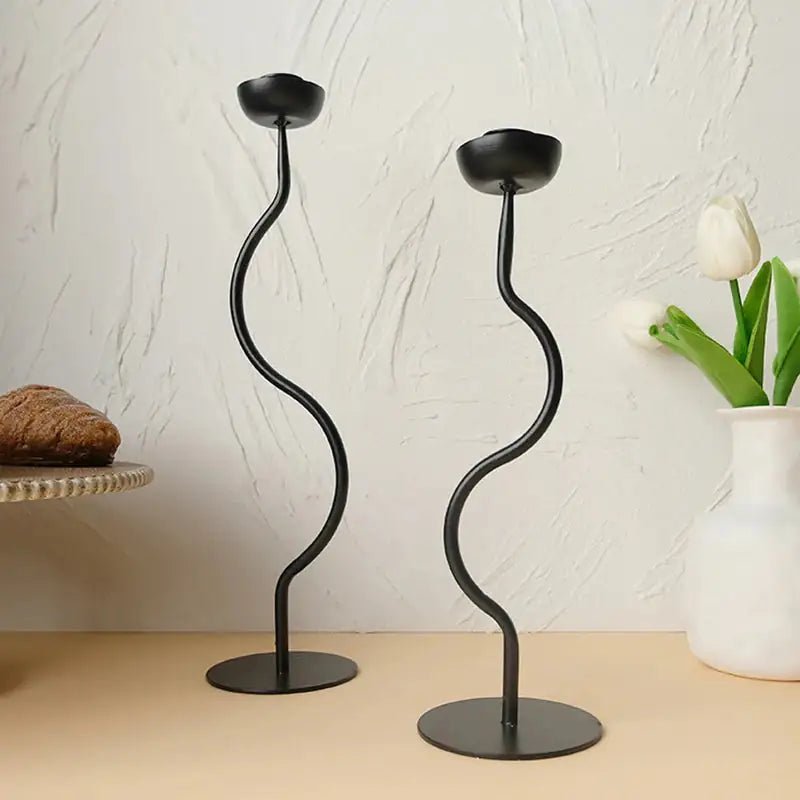 Candle Stick Holder - Elegant Black Metal for Modern Home Decor - Metal Candle Holders - Hurbane Home