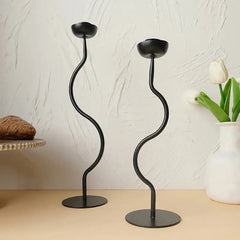 Candle Stick Holder - Elegant Black Metal for Modern Home Decor - Metal Candle Holders - Hurbane Home