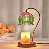 Detail of the fluted flower glass shade on the candle warmer lamp