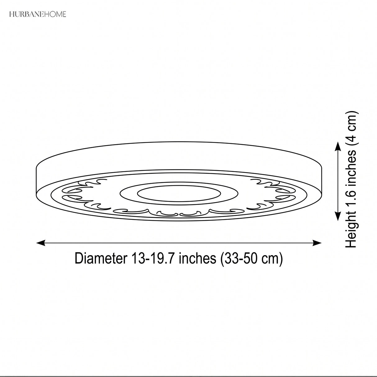 Carved relief LED flush mount ceiling light dimensions diagram