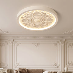 Round carved relief LED flush mount ceiling light, product photo