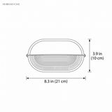 Dimension drawing of the oval fitting at 8.3 inches long and 3.9 inches high