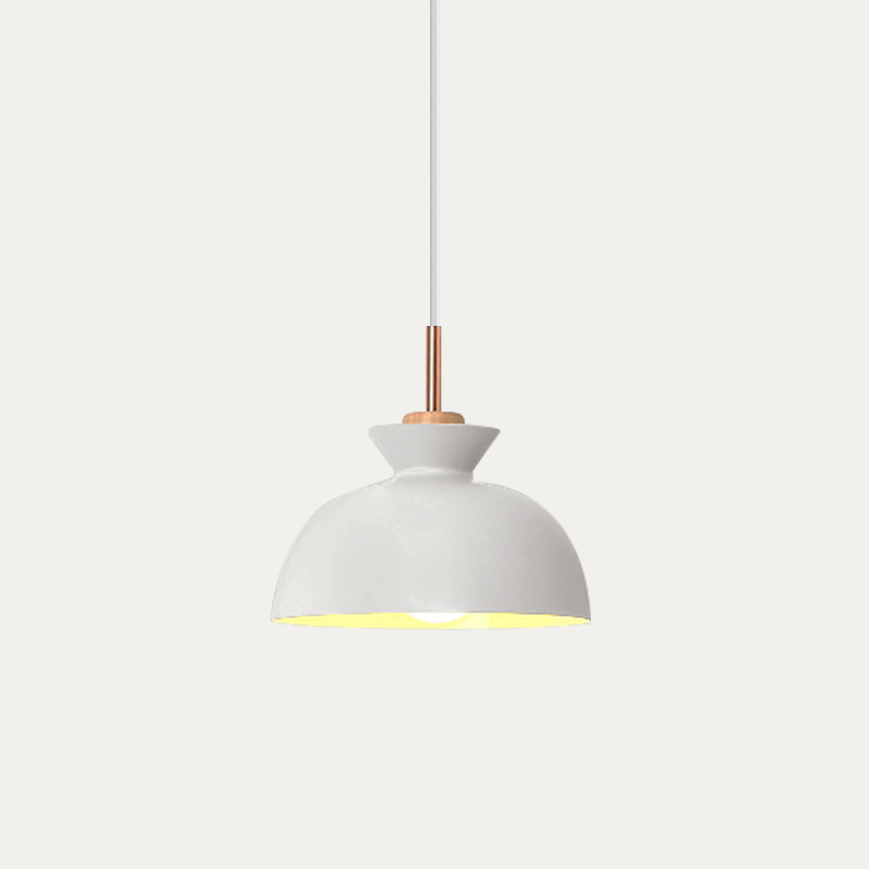 Pink pendant light shade in a soft matte finish with natural wood detail