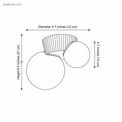 Line drawing of the ceiling light marked 4.7 inches across and 8.4 inches deep