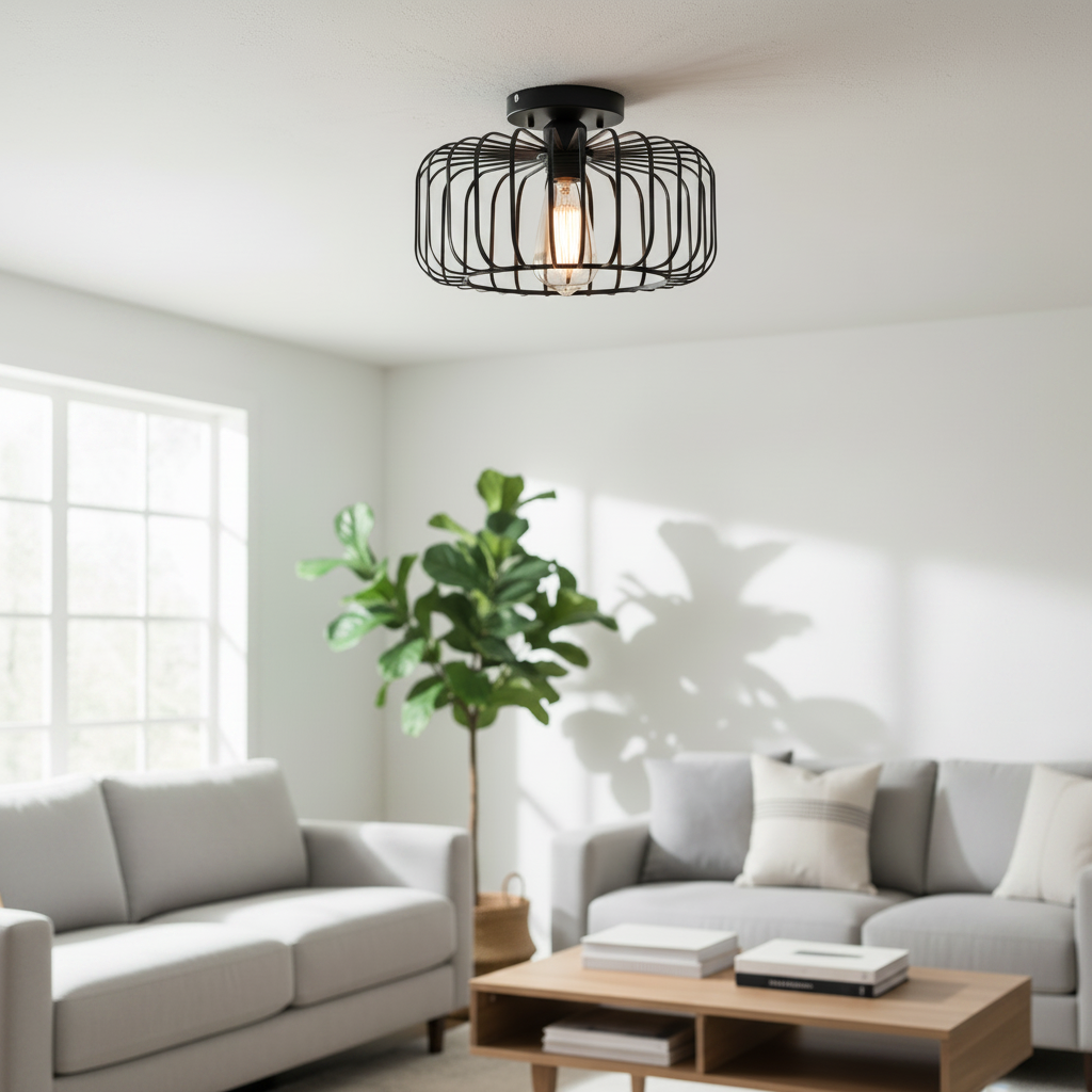 Modern Birdcage Ceiling Light with Iron Frame for Restaurant Corridor