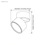 Line drawing of the spot light marked 3.9 inches diameter and 3.9 inches height
