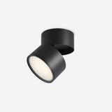 Studio shot of the black spot light with the head tilted forward on its base