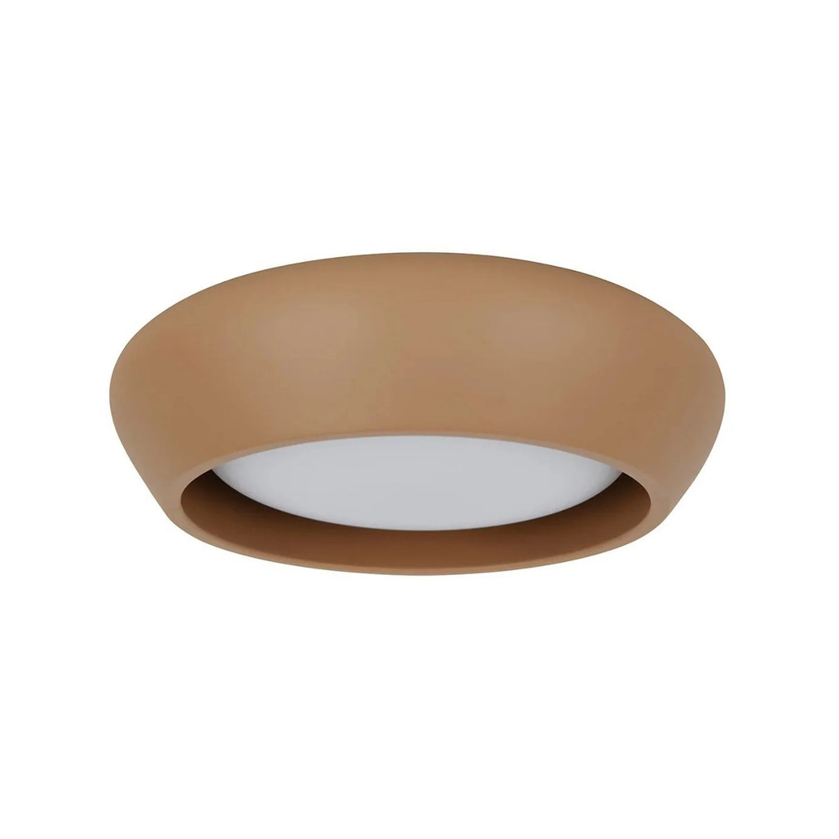 Warm terracotta brown cement flush mount ceiling light on a white background