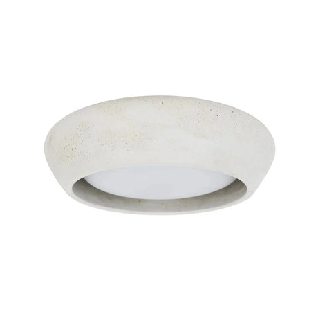 Cream grey cement dome flush mount ceiling light on a plain white background