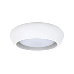 White rounded cement flush mount ceiling light shown on a clean white background