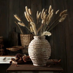 Ceramic Clay Vase – Vintage Handmade Distressed Vase for Dried Flowers - Hurbane Home