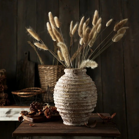 Ceramic Clay Vase – Vintage Handmade Distressed Vase for Dried Flowers - Hurbane Home