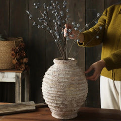 Ceramic Clay Vase – Vintage Handmade Distressed Vase for Dried Flowers - Hurbane Home