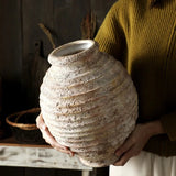 Ceramic Clay Vase – Vintage Handmade Distressed Vase for Dried Flowers - Hurbane Home