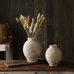 Ceramic Clay Vase – Vintage Handmade Distressed Vase for Dried Flowers - Hurbane Home