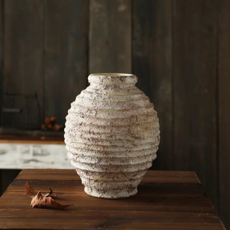 Ceramic Clay Vase – Vintage Handmade Distressed Vase for Dried Flowers - Hurbane Home