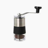 Ceramic burr hand grinder with stainless steel body and visual window
