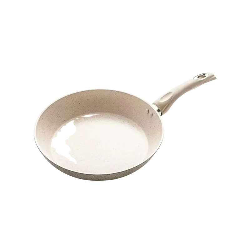 ceramic frying pan with lid used for omelet cooking on induction stove