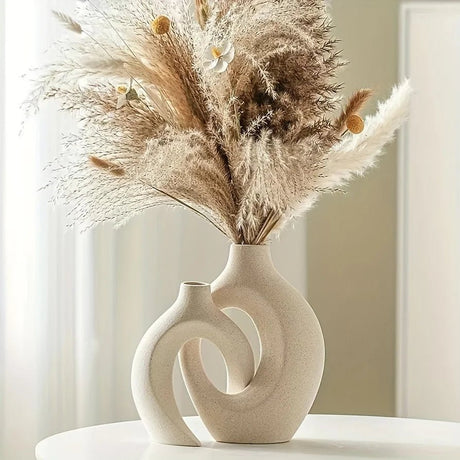 Ceramic Modern Vase – Nordic Hollow White Vase Set for Shelves - Hurbane Home