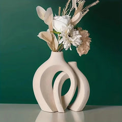 Ceramic Modern Vase – Nordic Hollow White Vase Set for Shelves - Hurbane Home